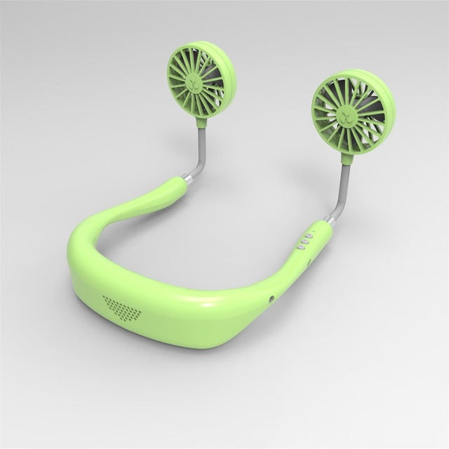 Neck Band Fan White Mini Portable Fan Double Wind Head Neck Fan - Strange Shopper