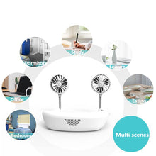 將圖片載入圖庫檢視器 Neck Band Fan White Mini Portable Fan Double Wind Head Neck Fan - Strange Shopper
